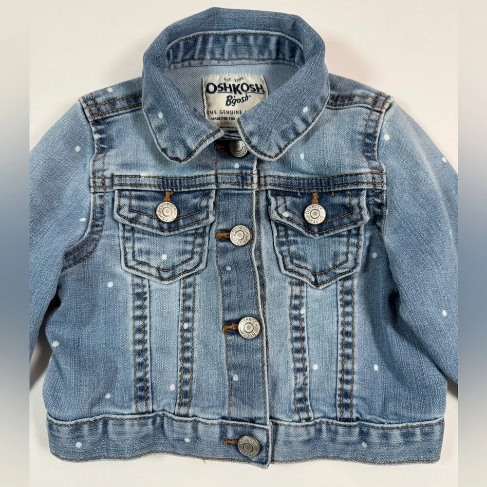 OSHKOSH B’GOSH Denim Jacket Girl 12M Light Wash Polka Dot Classic Jean‎ Jacket